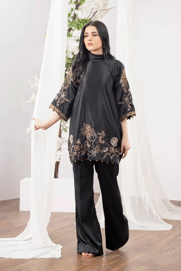 Black Silk 2pc Stitched Suit