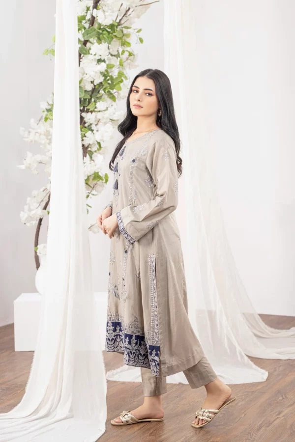 Silver Slub Silk 2pc Stitched Suit